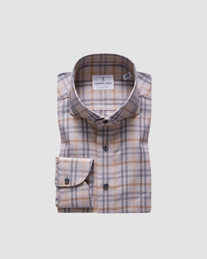 HERRINGBONE BRUSHED CASUAL SHIRT - Beige