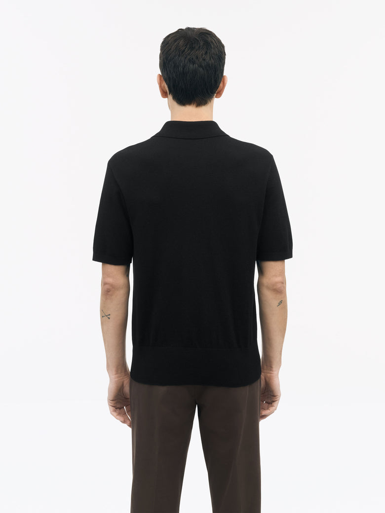 Araawen Merino Wool Knit Polo - Black