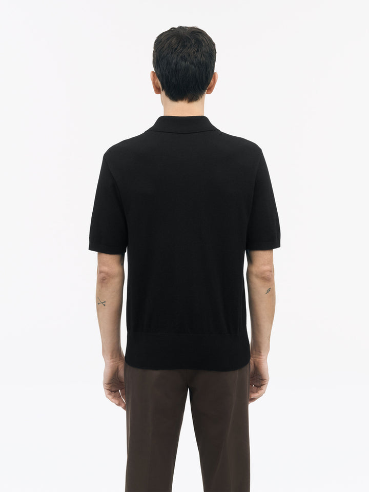 Araawen Merino Wool Knit Polo - Black