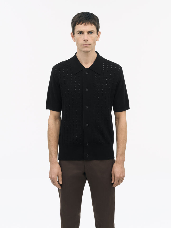 Araawen Merino Wool Knit Polo - Black