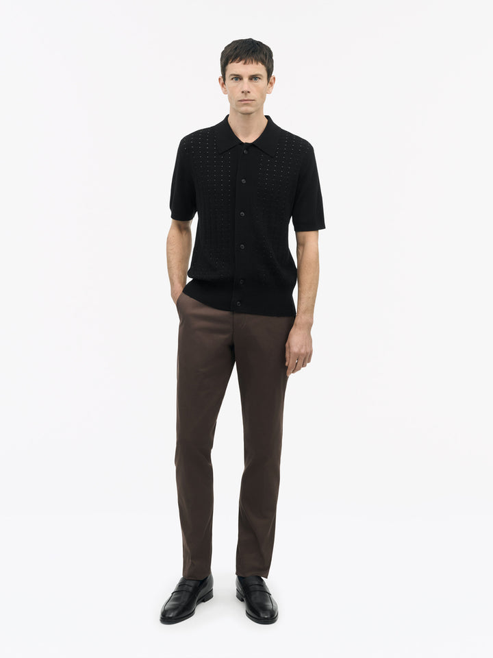 Araawen Merino Wool Knit Polo - Black