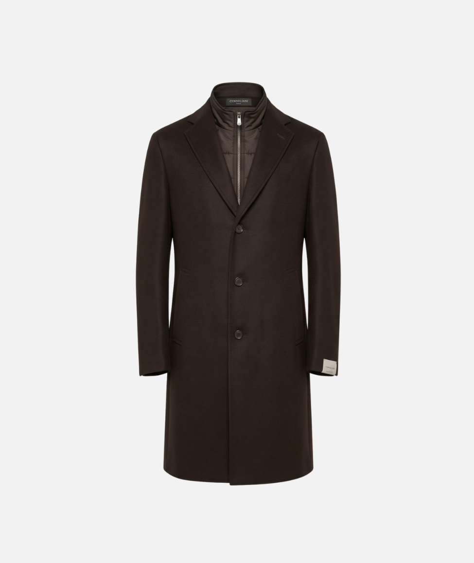 OVERCOAT WITH DETACHABLE WINDPROOF VEST - BROWN