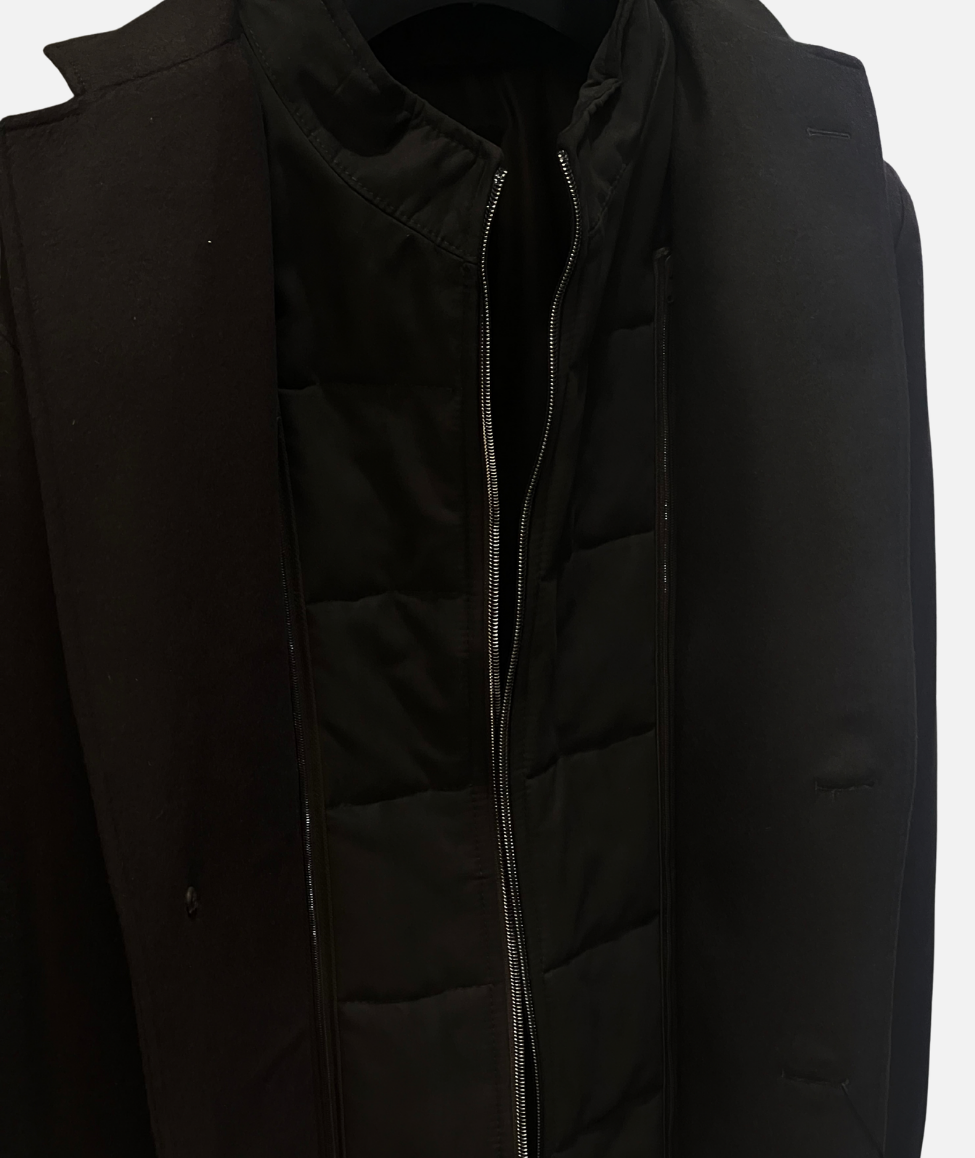 OVERCOAT WITH DETACHABLE WINDPROOF VEST - BROWN