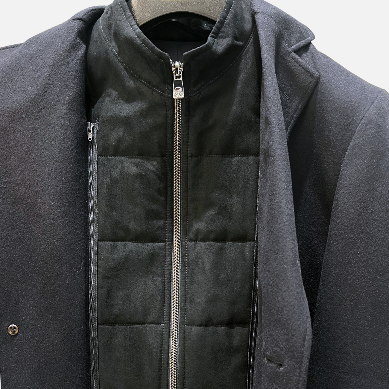 OVERCOAT WITH DETACHABLE WINDPROOF VEST - NAVY