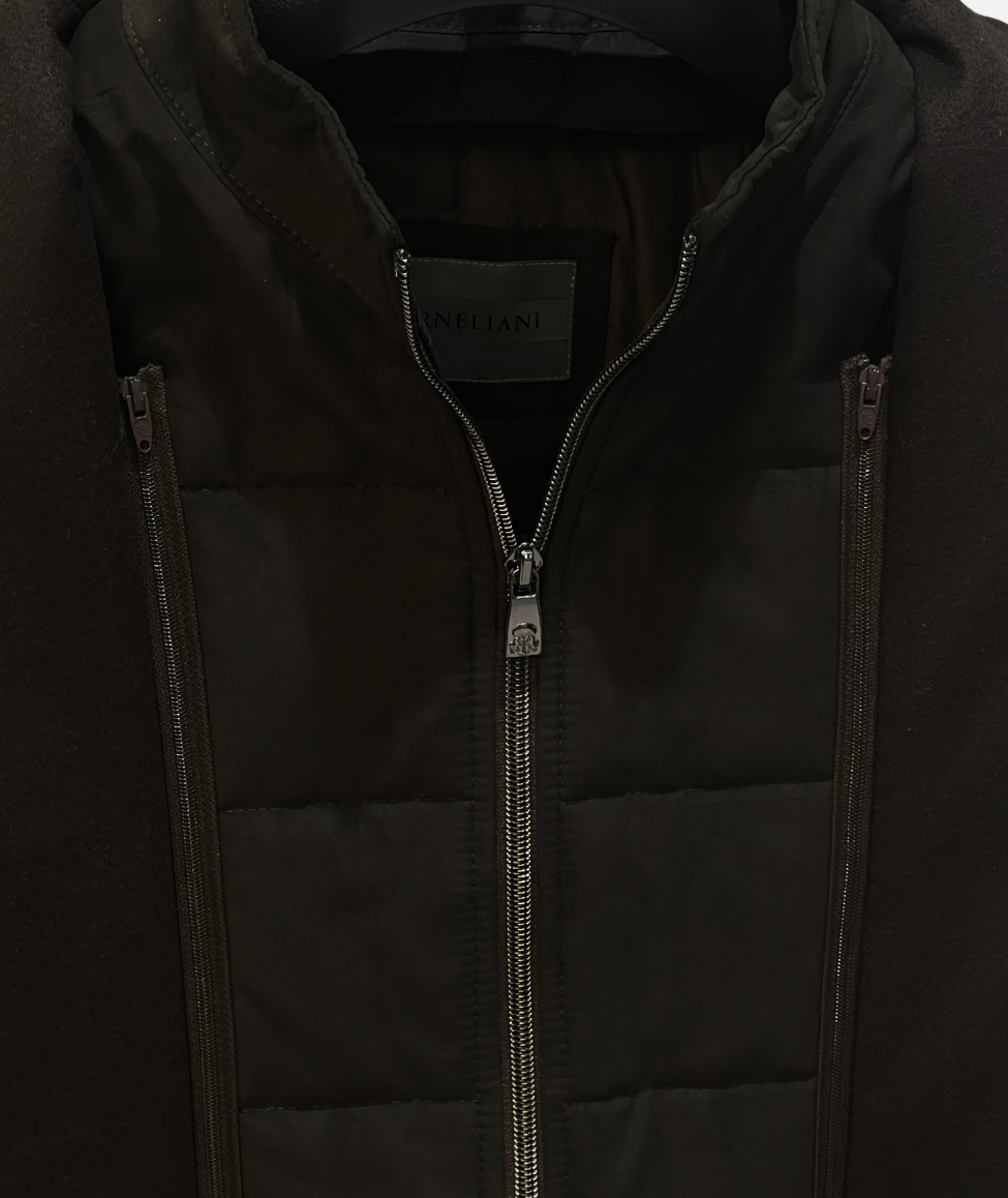 OVERCOAT WITH DETACHABLE WINDPROOF VEST - BROWN