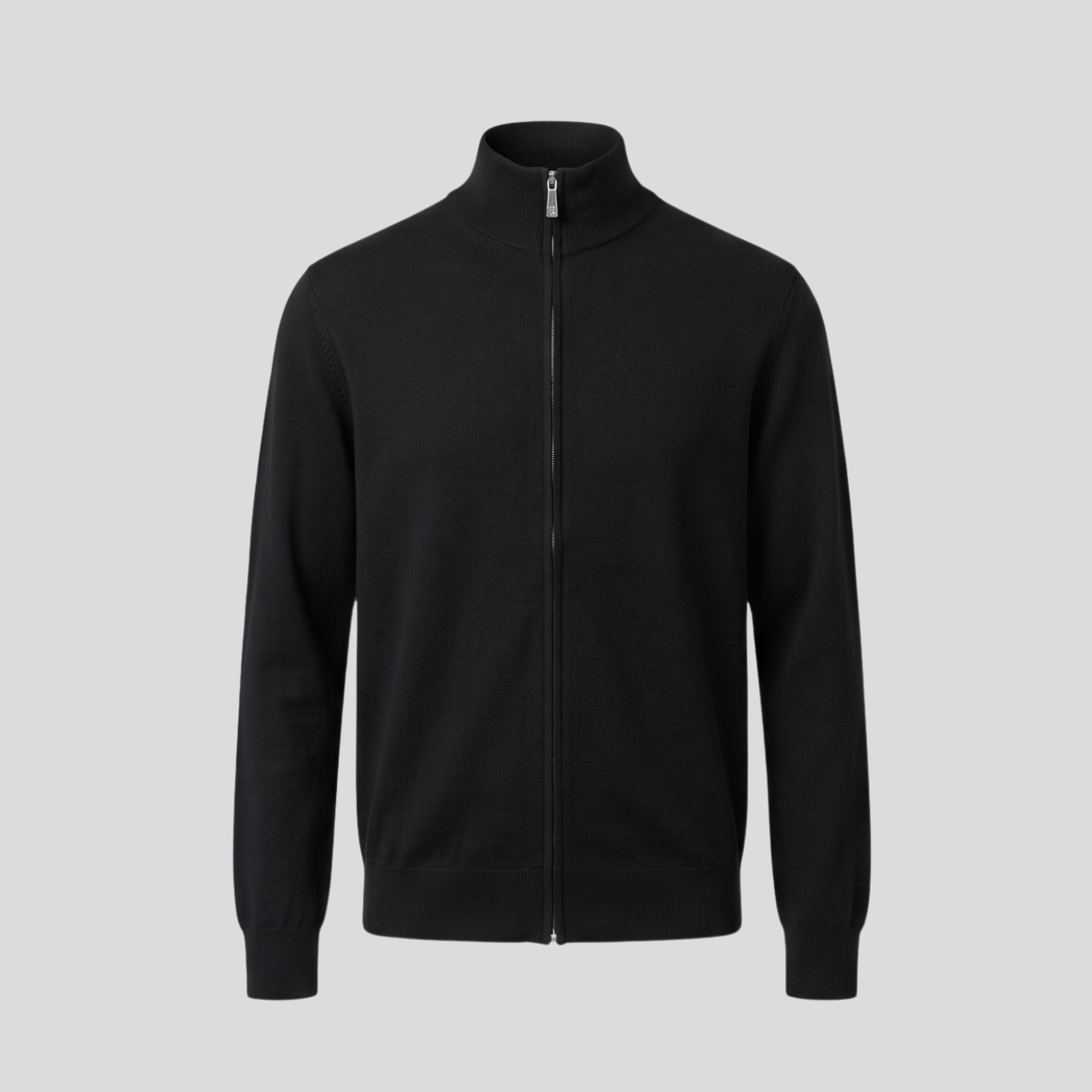 ZIP-UP CARDIGAN SWEATER - BLACK