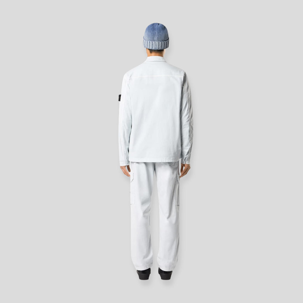 COTTON STRETCH ZIP=UP SHIRT 'OLD EFFECT' - SKY BLUE