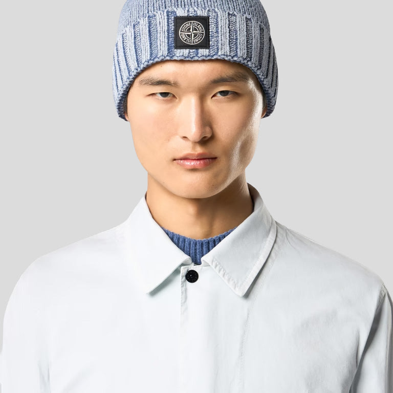 COTTON STRETCH ZIP=UP SHIRT 'OLD EFFECT' - SKY BLUE