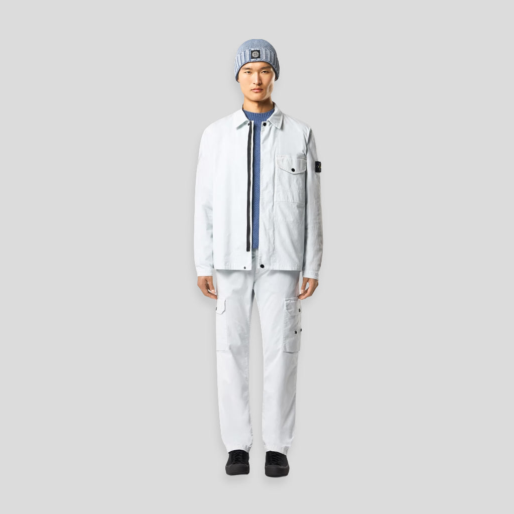 COTTON STRETCH ZIP=UP SHIRT 'OLD EFFECT' - SKY BLUE