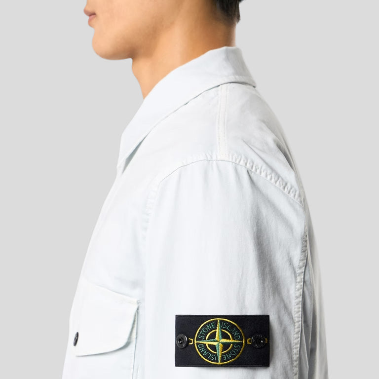 COTTON STRETCH ZIP=UP SHIRT 'OLD EFFECT' - SKY BLUE