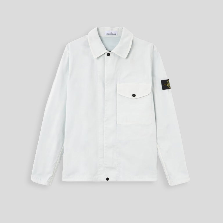 COTTON STRETCH ZIP=UP SHIRT 'OLD EFFECT' - SKY BLUE
