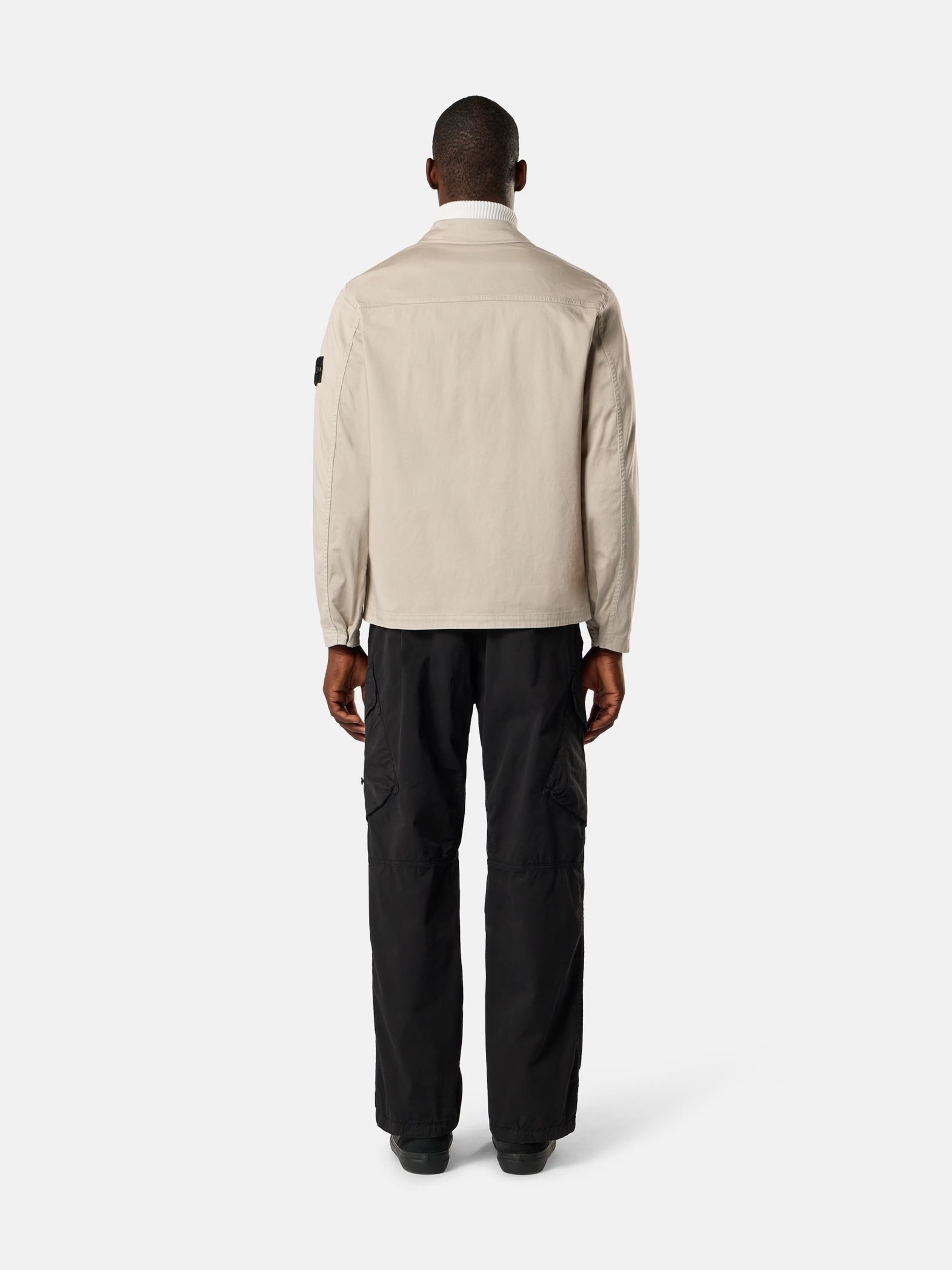 STRETCH ORGANIC COTTON SATIN ZIP-UP OVERSHIRT - SAND