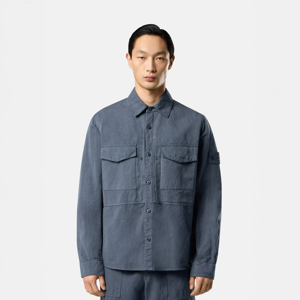 S.I.GHOST COTTON LINEN CANVAS OVERSHIRT  - SLATE BLUE