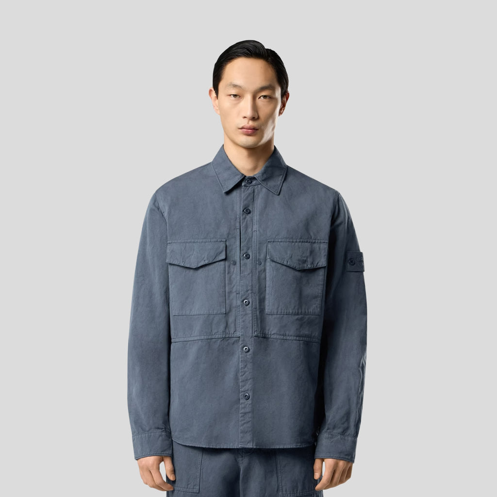 S.I.GHOST COTTON LINEN CANVAS OVERSHIRT  - SLATE BLUE