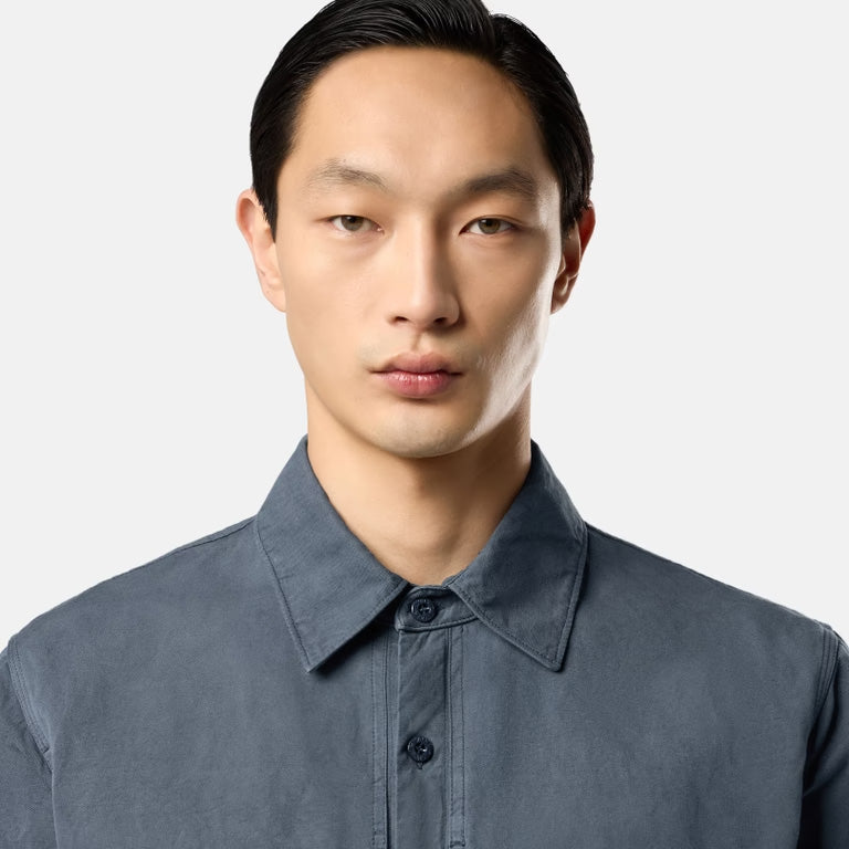 S.I.GHOST COTTON LINEN CANVAS OVERSHIRT  - SLATE BLUE