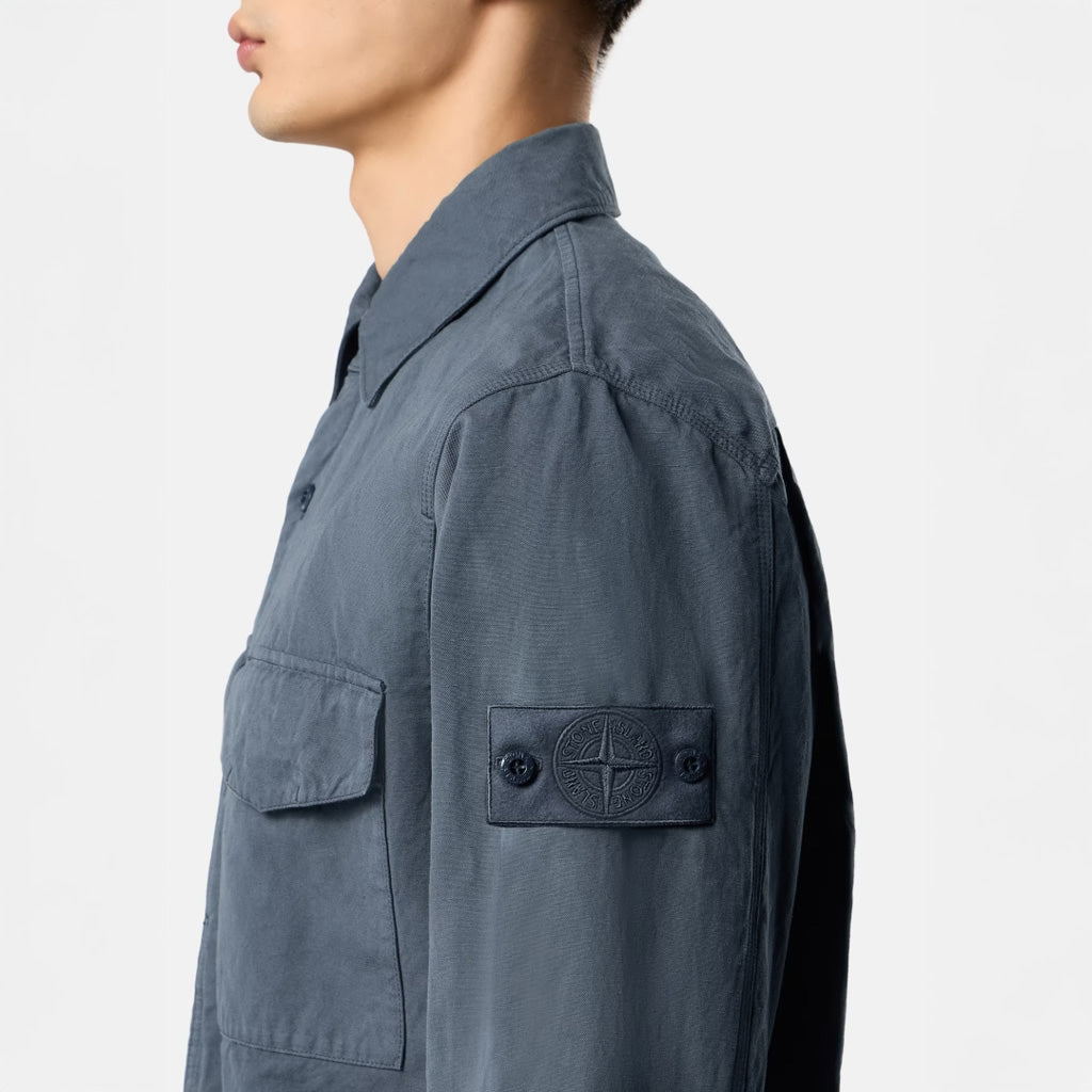 S.I.GHOST COTTON LINEN CANVAS OVERSHIRT  - SLATE BLUE