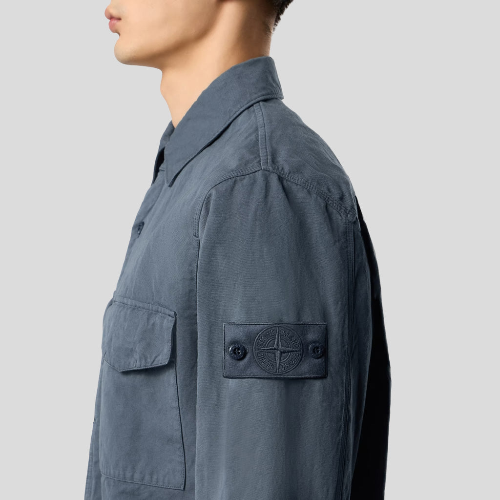 S.I.GHOST COTTON LINEN CANVAS OVERSHIRT  - SLATE BLUE