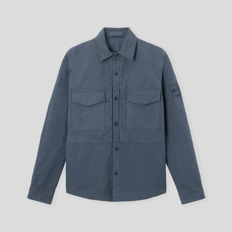 S.I.GHOST COTTON LINEN CANVAS OVERSHIRT  - SLATE BLUE