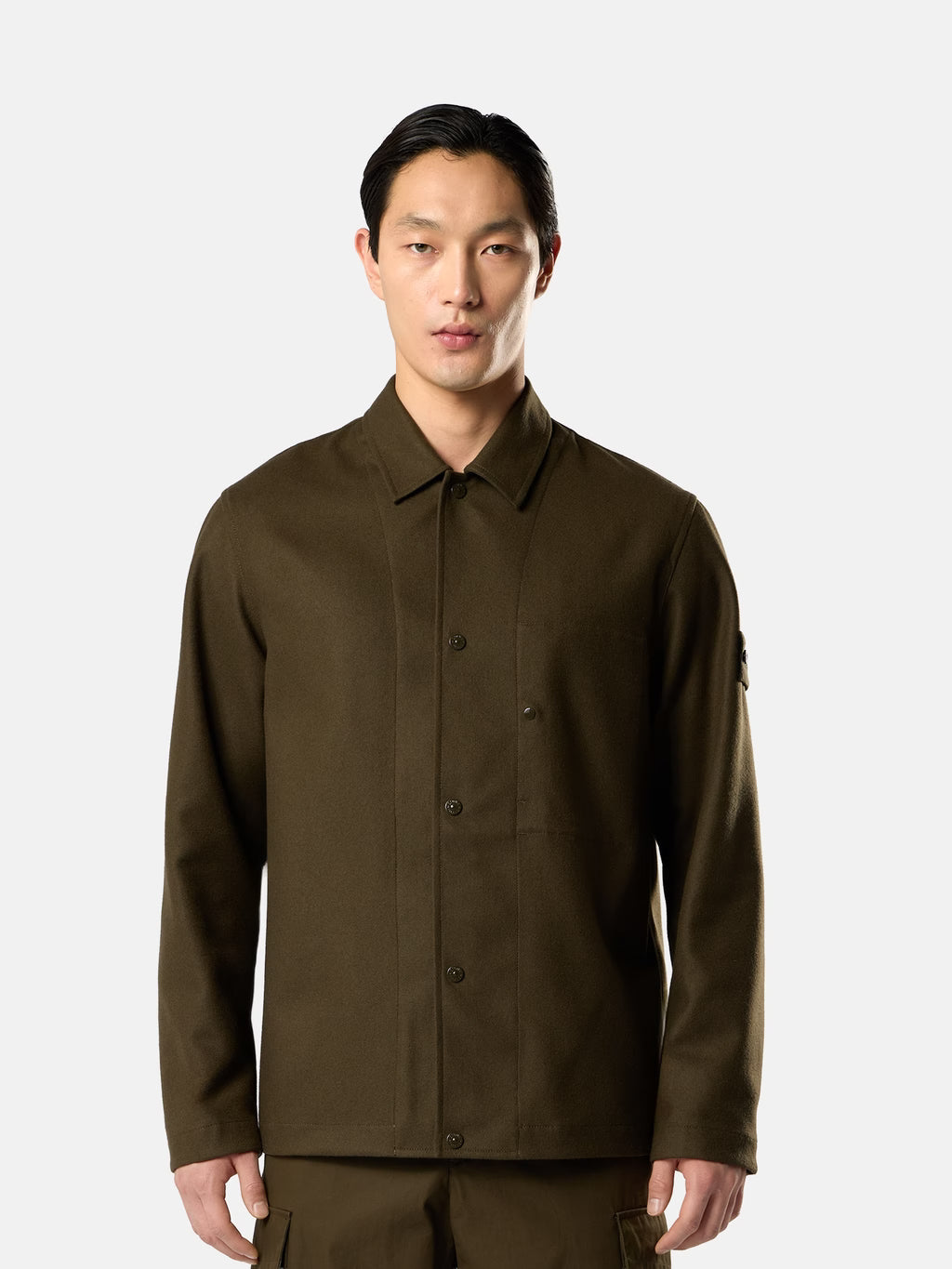 WOOL NYLON FLANNEL_S.I. GHOST OVERSHIRT - MILITARY GREEN