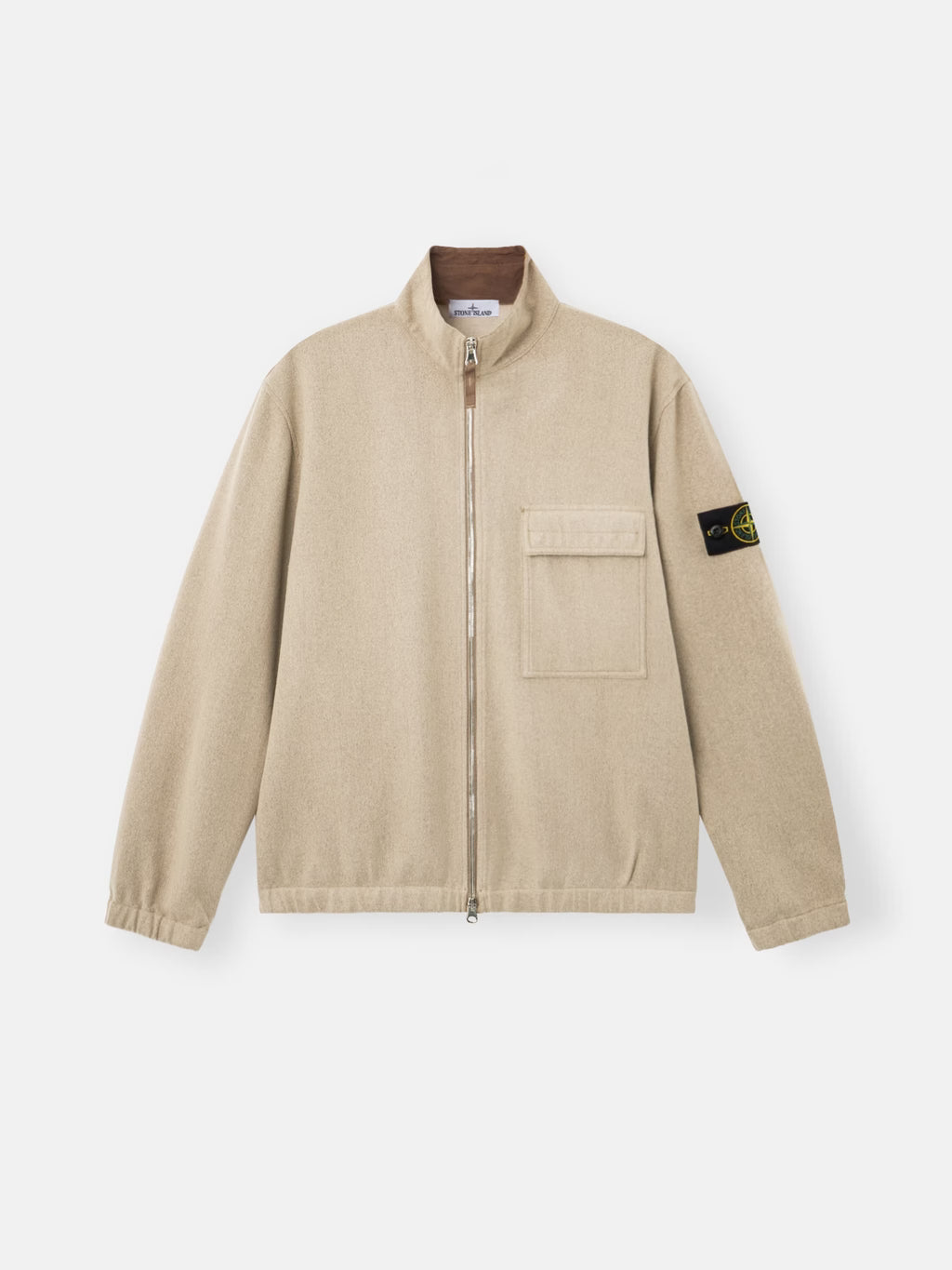 WOOL NYLON FLANNEL-TC ZIP-UP OVERSHIRT - BISCUIT