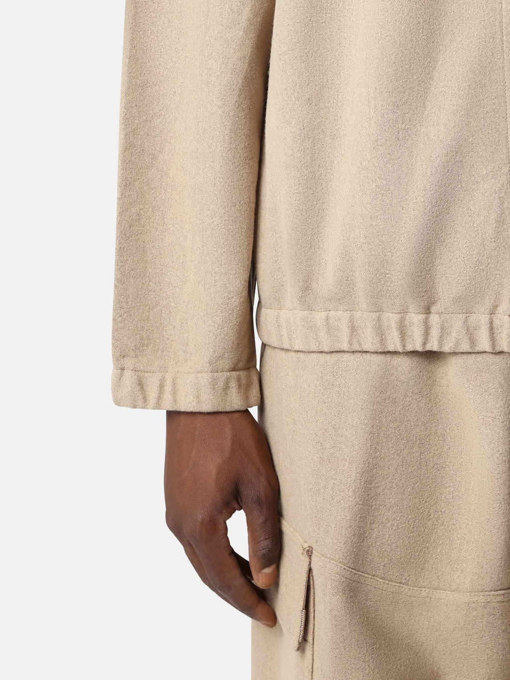 WOOL NYLON FLANNEL-TC ZIP-UP OVERSHIRT - BISCUIT