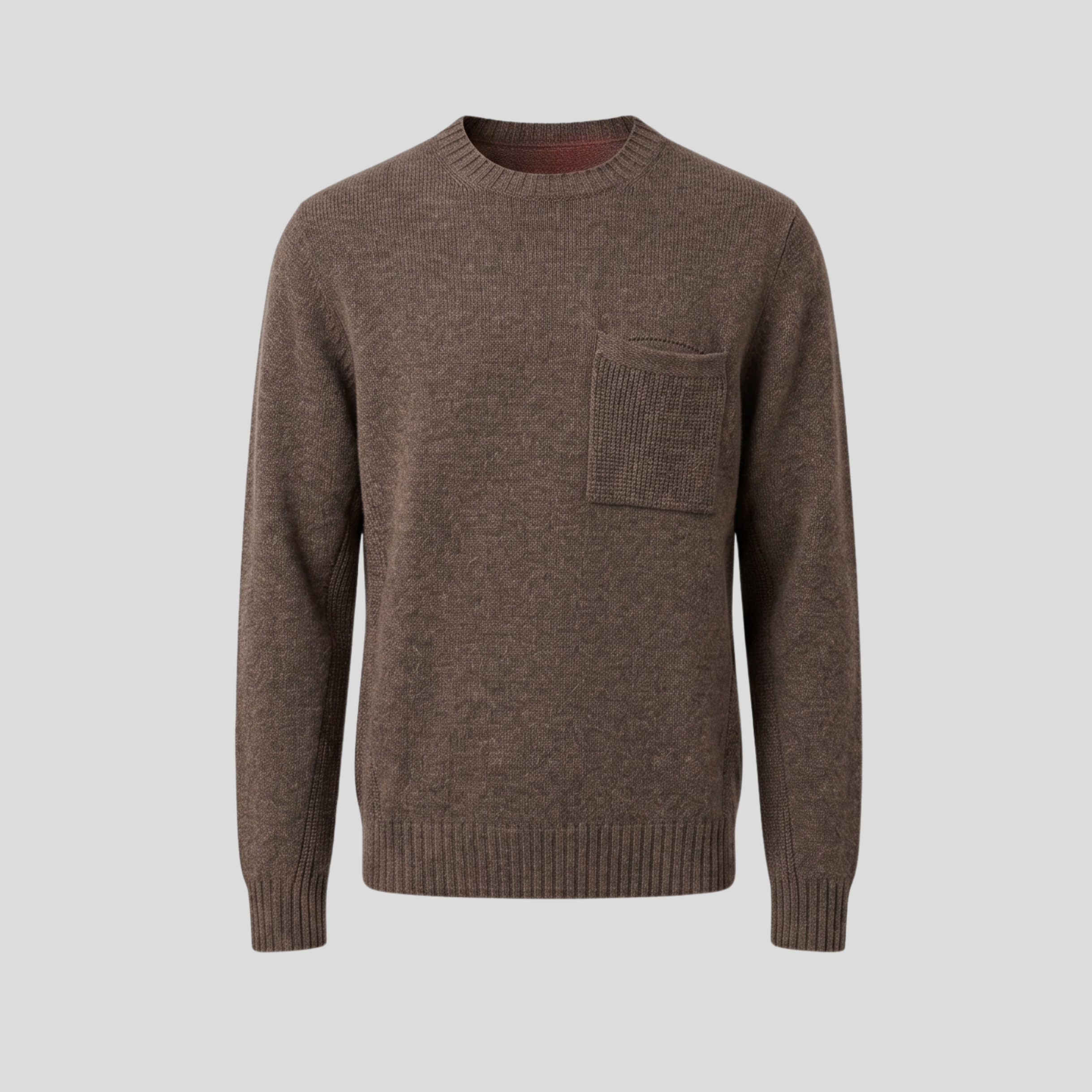 CREW NECK C/POCKET SWEATER - BROWN