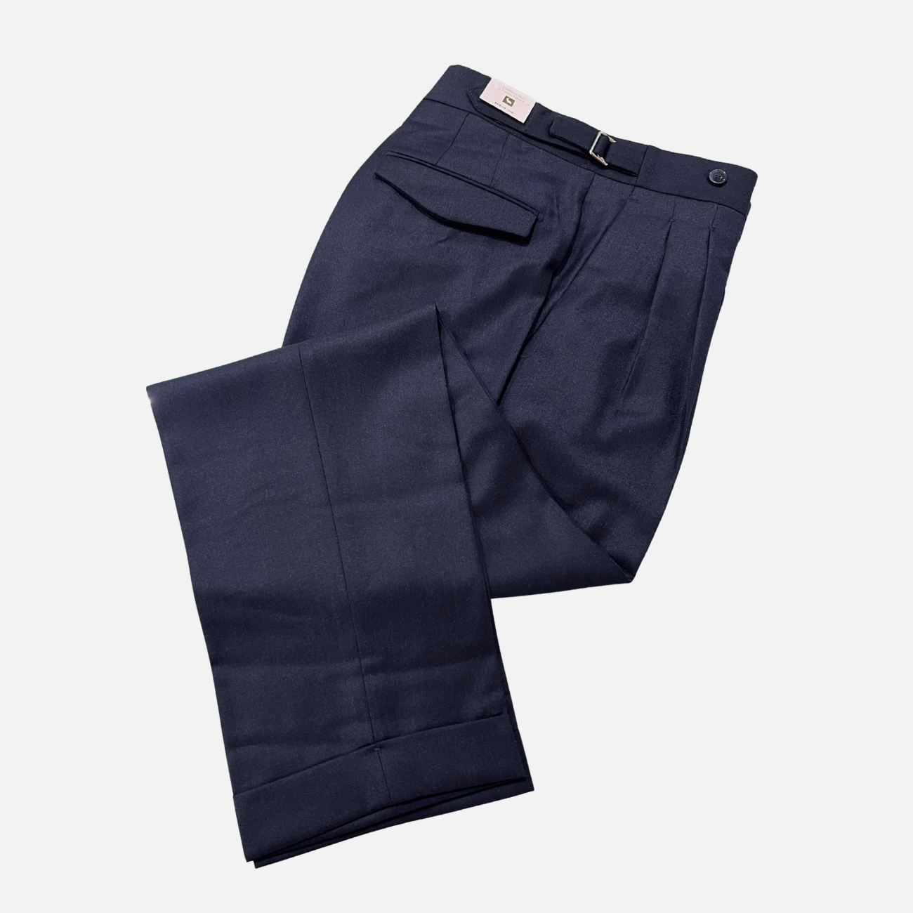 WOOL PLEATED TROUSERS - NAVY