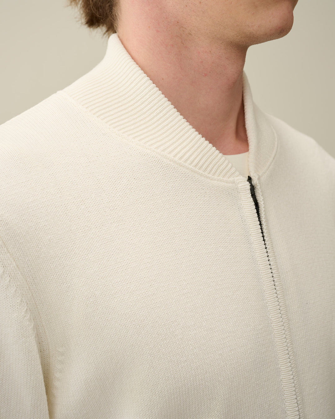 Cotton Mixed Bomber Knit - GAUZE WHITE