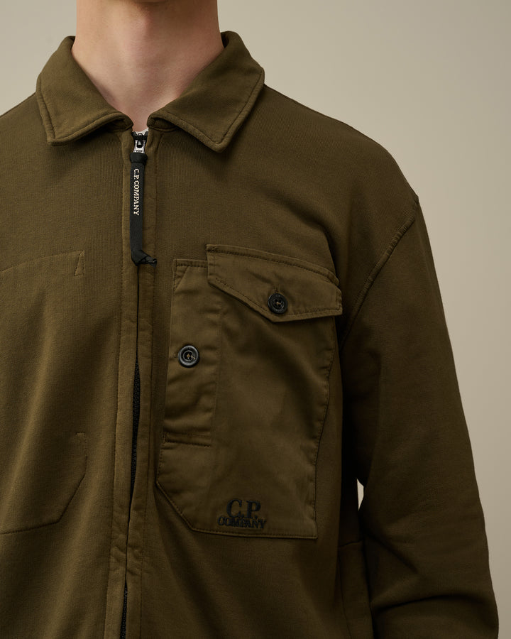 Cotton Fleece Mixed Zipped Shirt - Ivy green