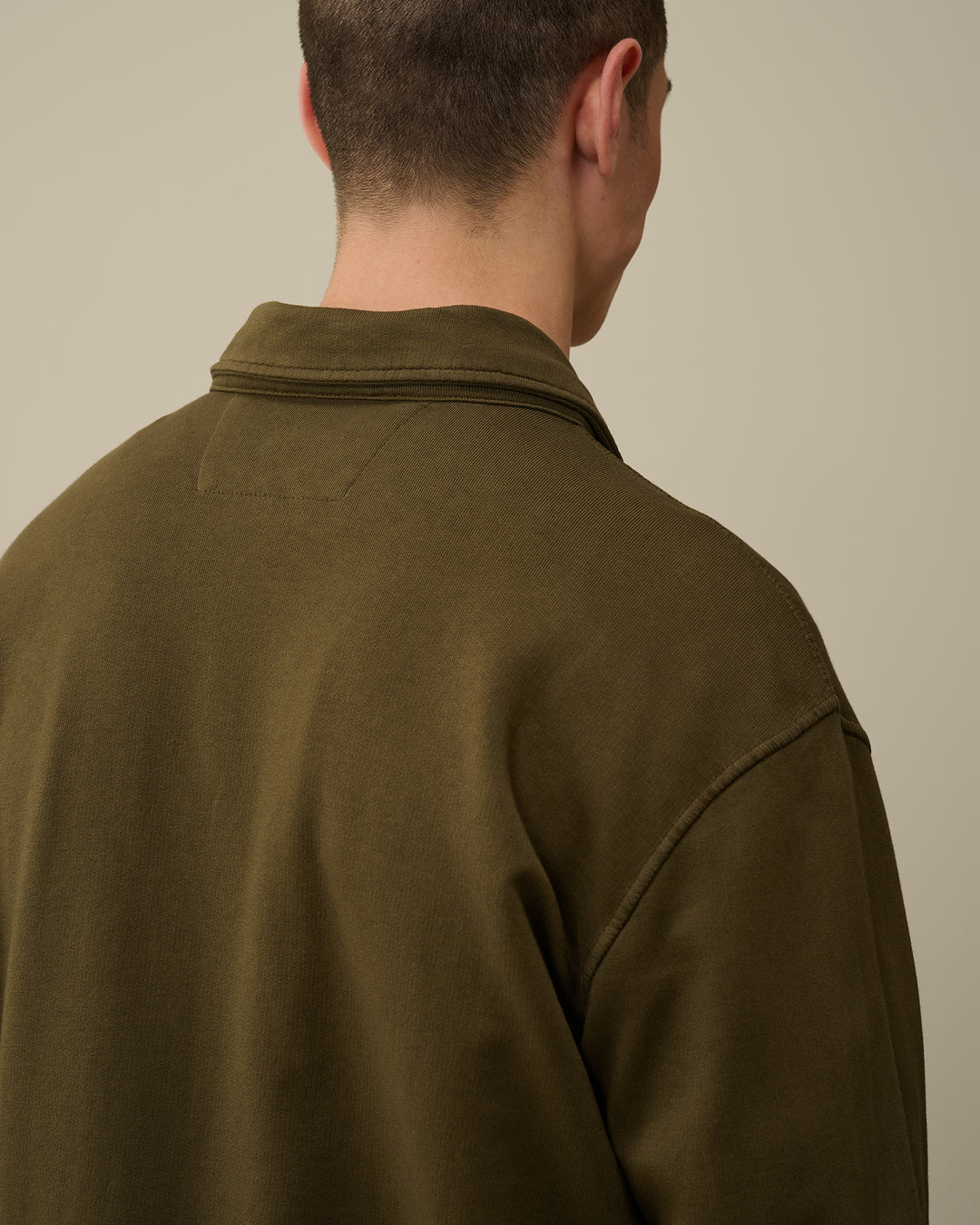 Cotton Fleece Mixed Zipped Shirt - Ivy green