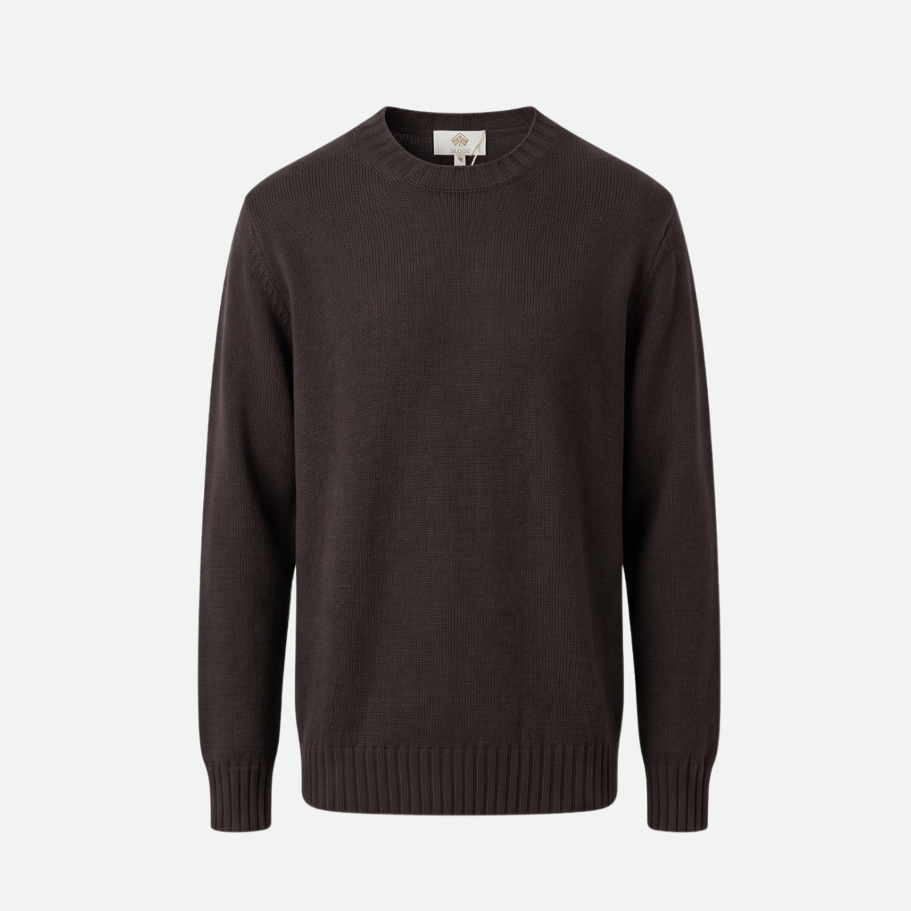 VIRGIN WOOL CREWNECK SWEATER -  BROWN