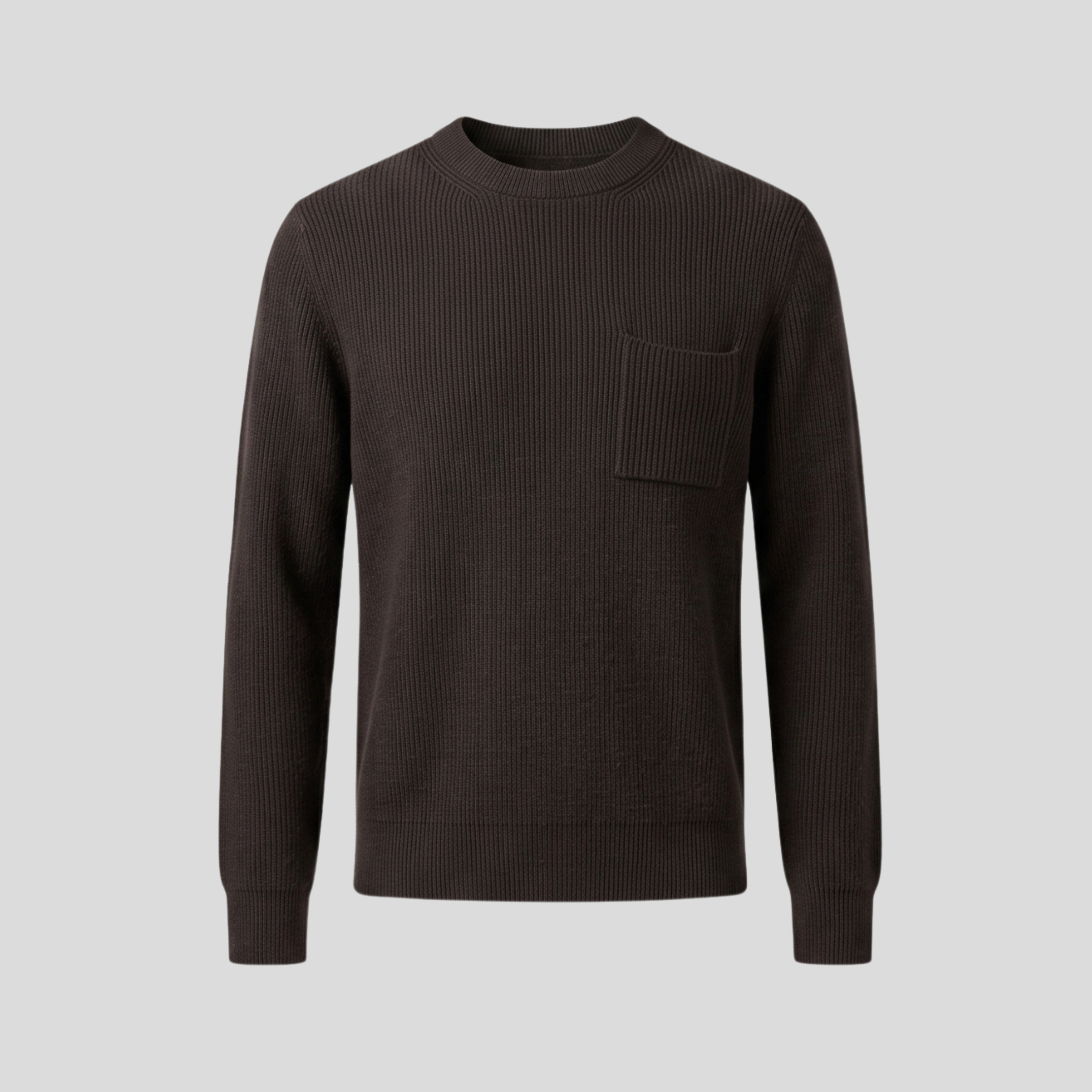 CREW NECK C/POCKET SWEATER - DARK BROWN