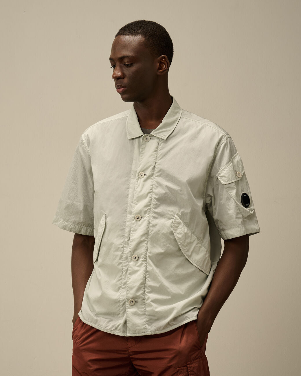 Chrome-R Short Sleeve Overshirt - Blue fox-grey