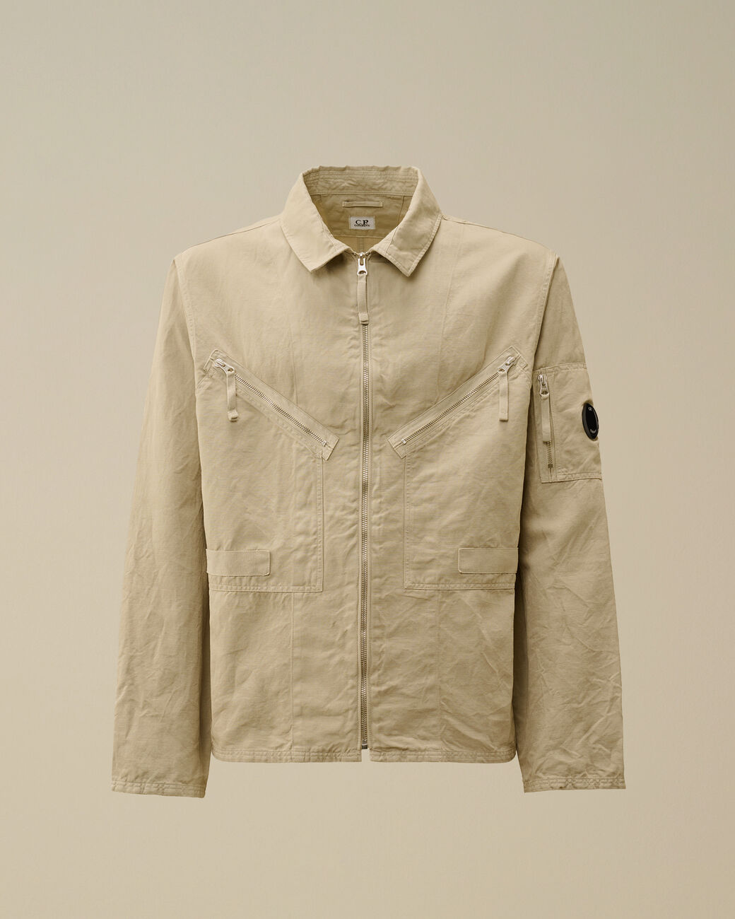 Cotton/Linen Full Zip Overshirt - Vintage khaki