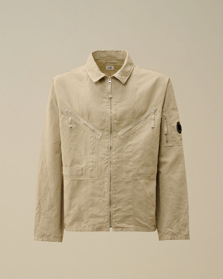 Cotton/Linen Full Zip Overshirt - Vintage khaki