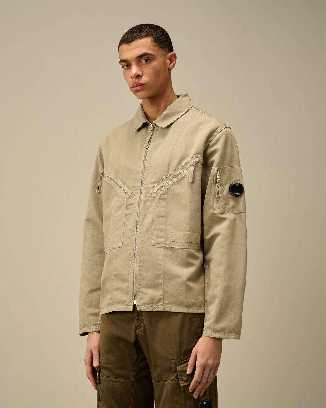 Cotton/Linen Full Zip Overshirt - Vintage khaki