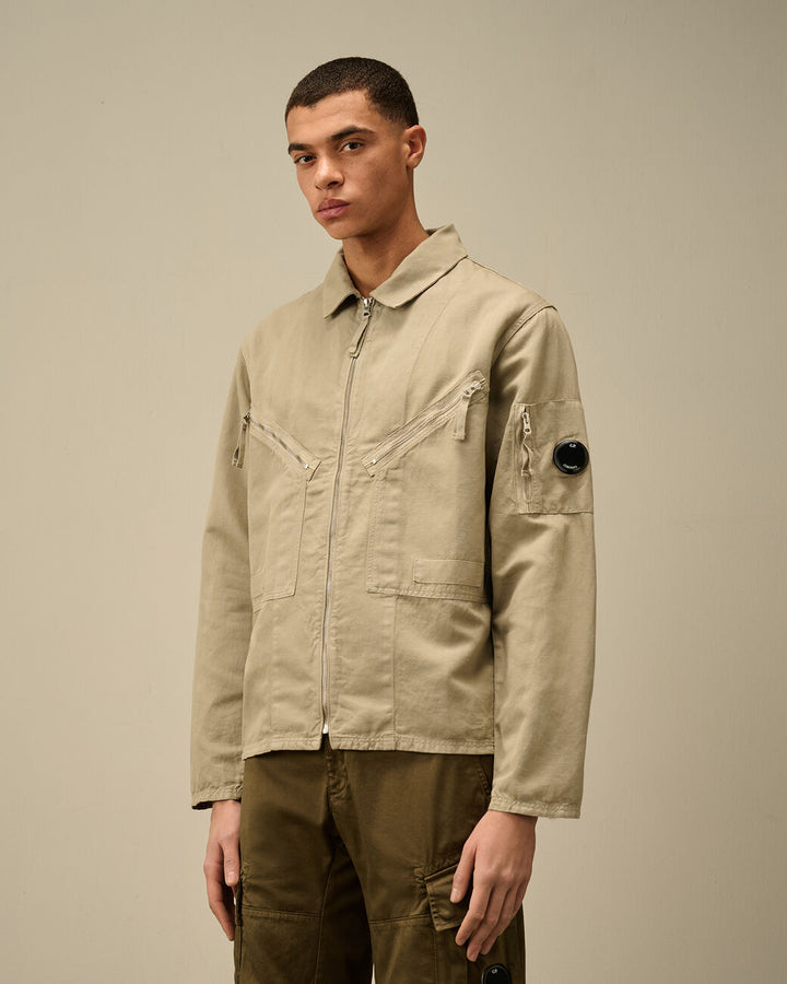 Cotton/Linen Full Zip Overshirt - Vintage khaki