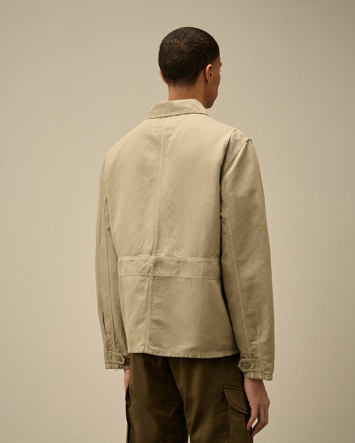 Cotton/Linen Full Zip Overshirt - Vintage khaki