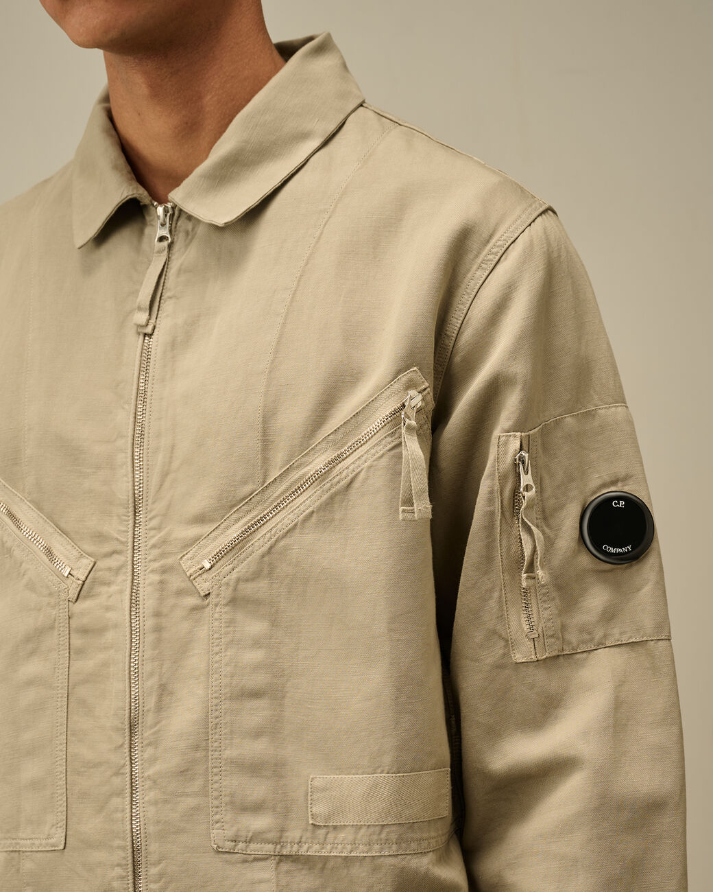 Cotton/Linen Full Zip Overshirt - Vintage khaki