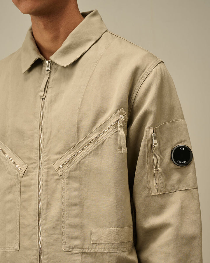 Cotton/Linen Full Zip Overshirt - Vintage khaki