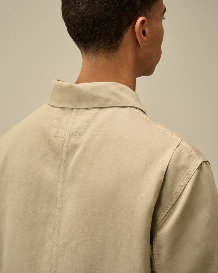 Cotton/Linen Full Zip Overshirt - Vintage khaki
