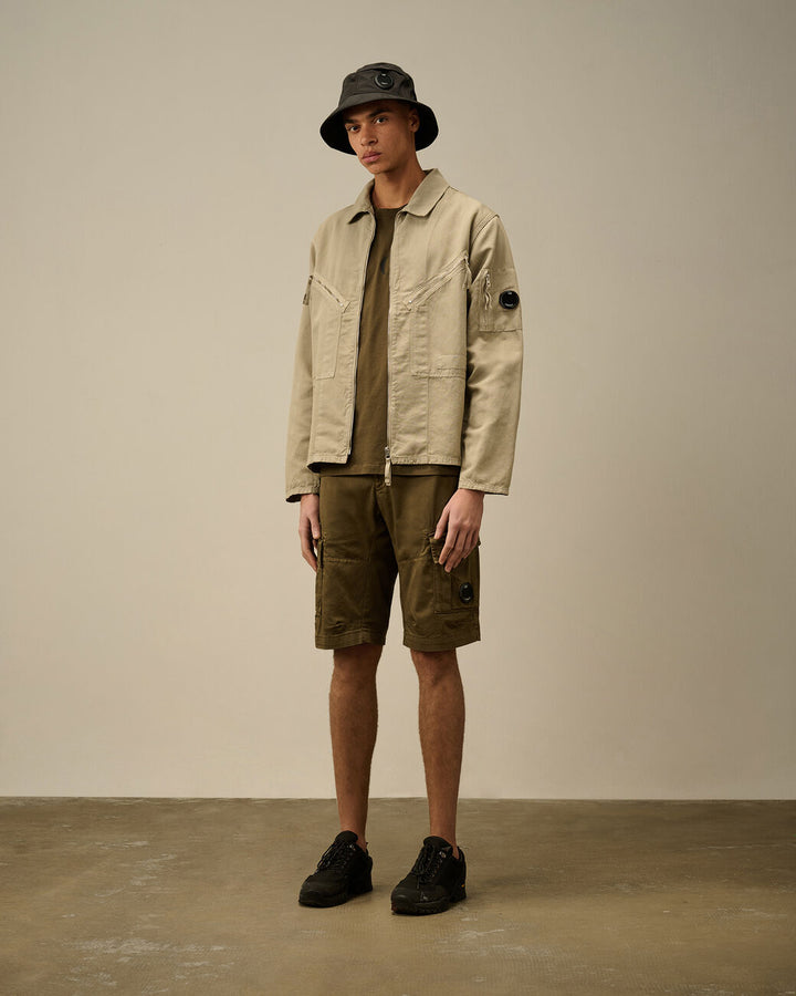 Cotton/Linen Full Zip Overshirt - Vintage khaki