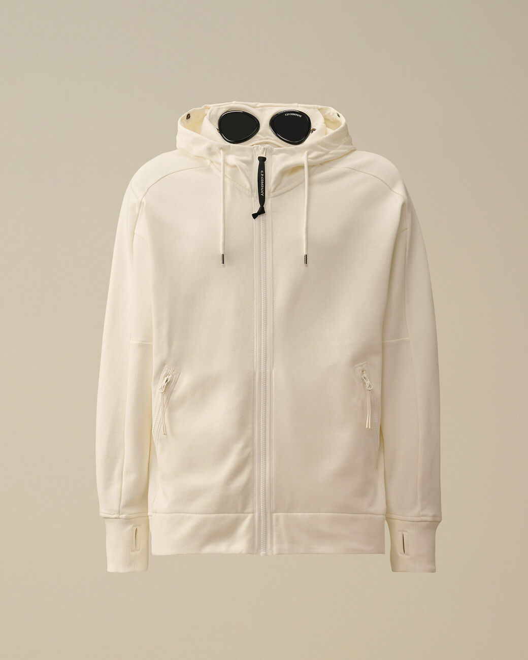 Diagonal Raised Fleece Goggle Hooded Sweatshirt - Gauze white