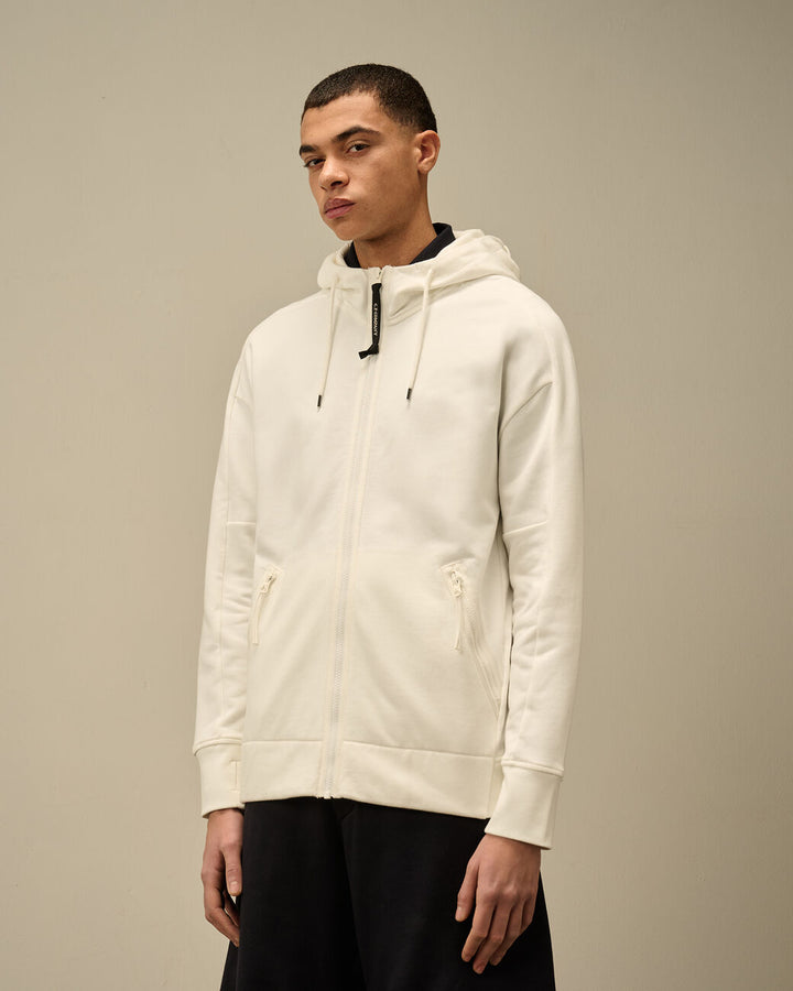 Diagonal Raised Fleece Goggle Hooded Sweatshirt - Gauze white