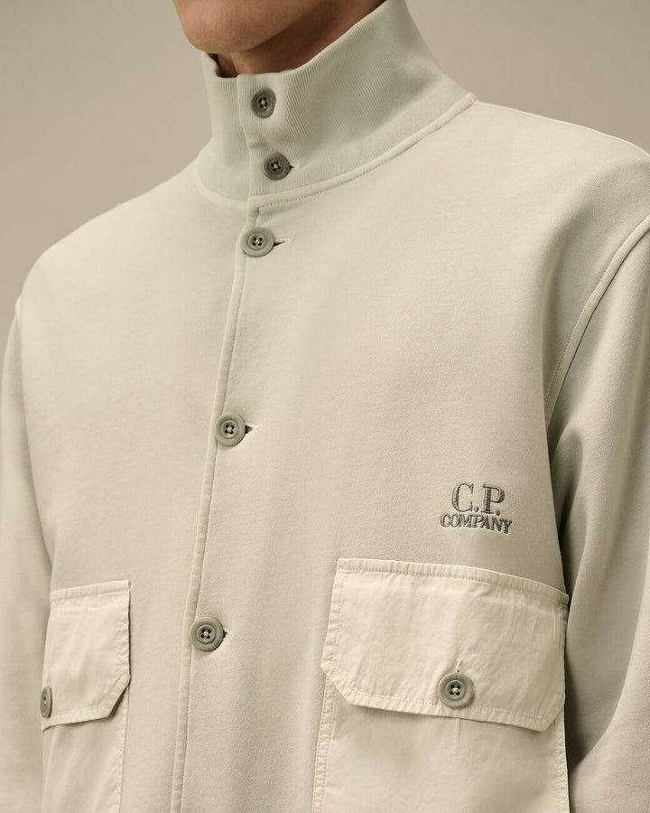 Cotton Diagonal Fleece Resist Dyed Button Sweatshirt - Blue fox grey