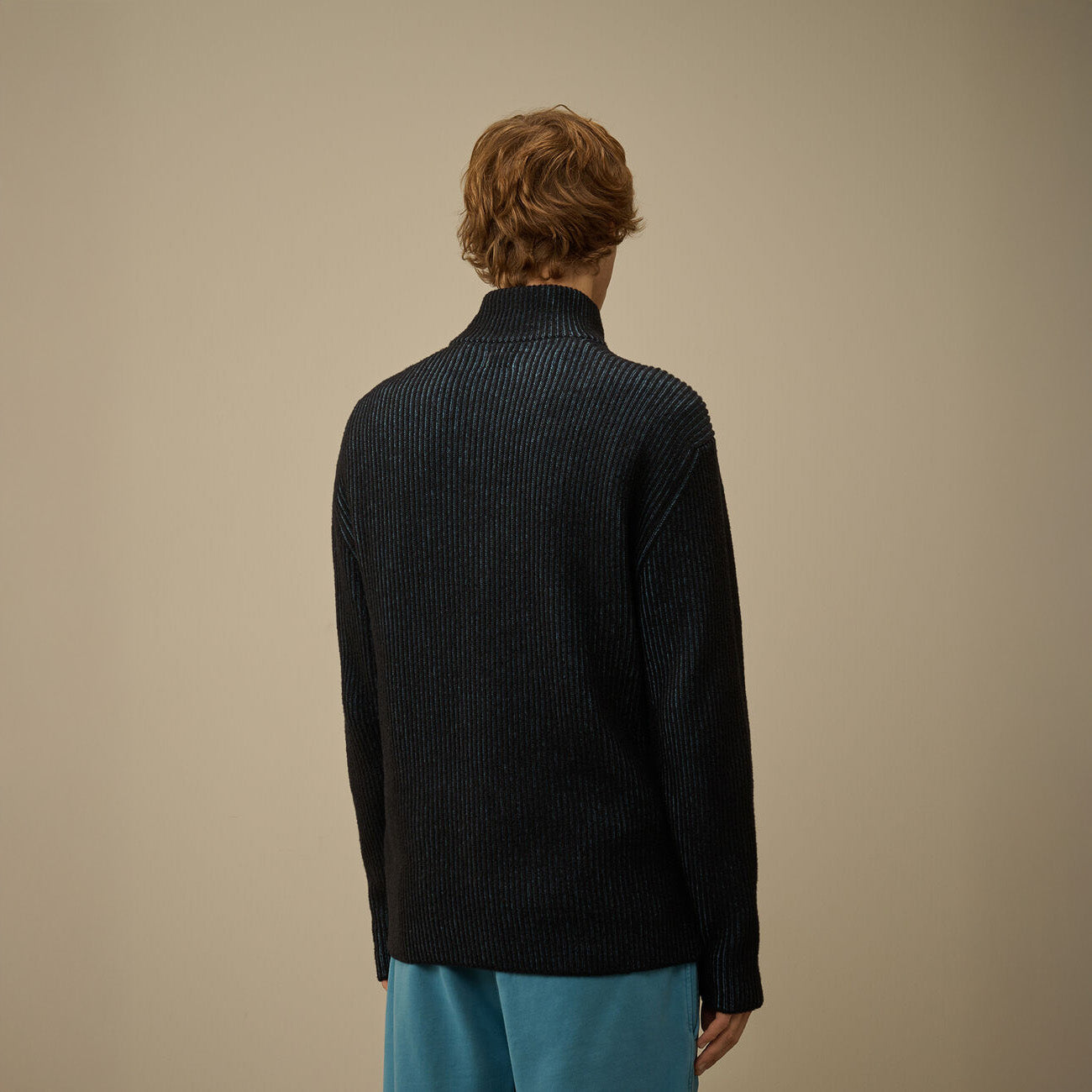 FLEECE KNIT HALF ZIP SWEATER - BLUE