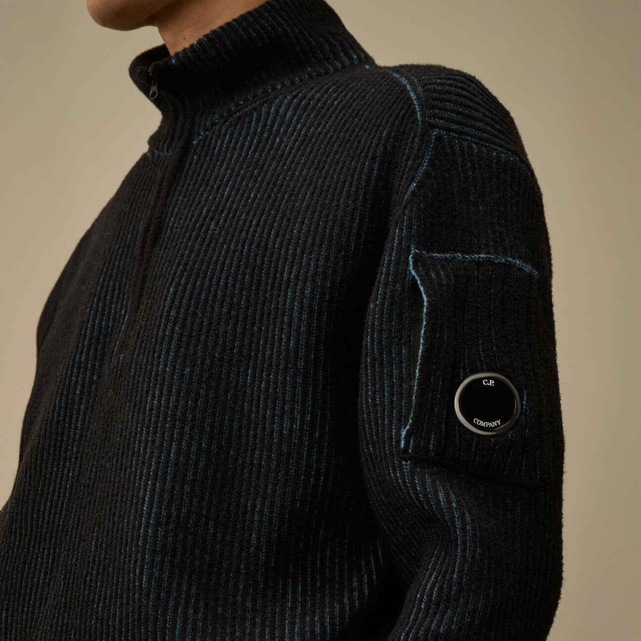 FLEECE KNIT HALF ZIP SWEATER - BLUE