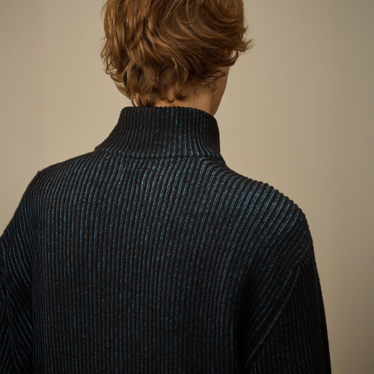 FLEECE KNIT HALF ZIP SWEATER - BLUE