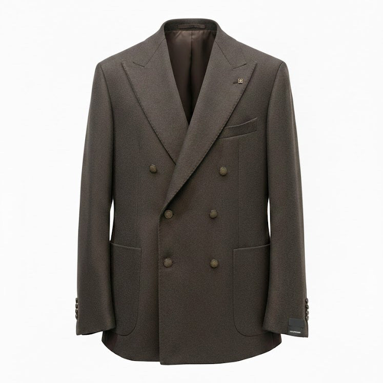 DOUBLE BREASTED WOOL BLAZER - BROWN