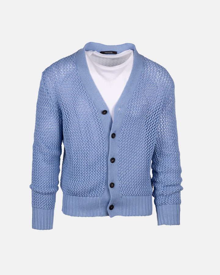 V-neck crochet-knit cotton cardigan - Cielo